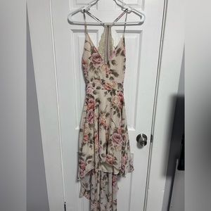 Floral pink/beige open back dress! Worn once! With a laced open back